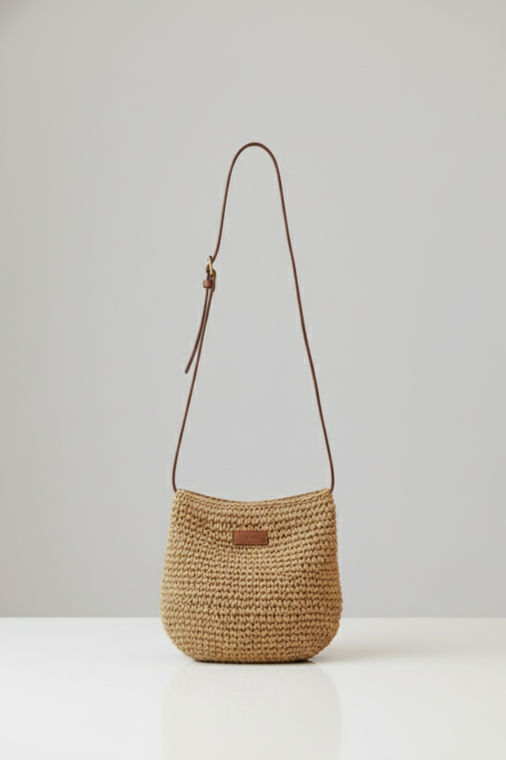 Pely | Compacte geweven schoudertas – Zomerse crossbody-strooitas voor dames