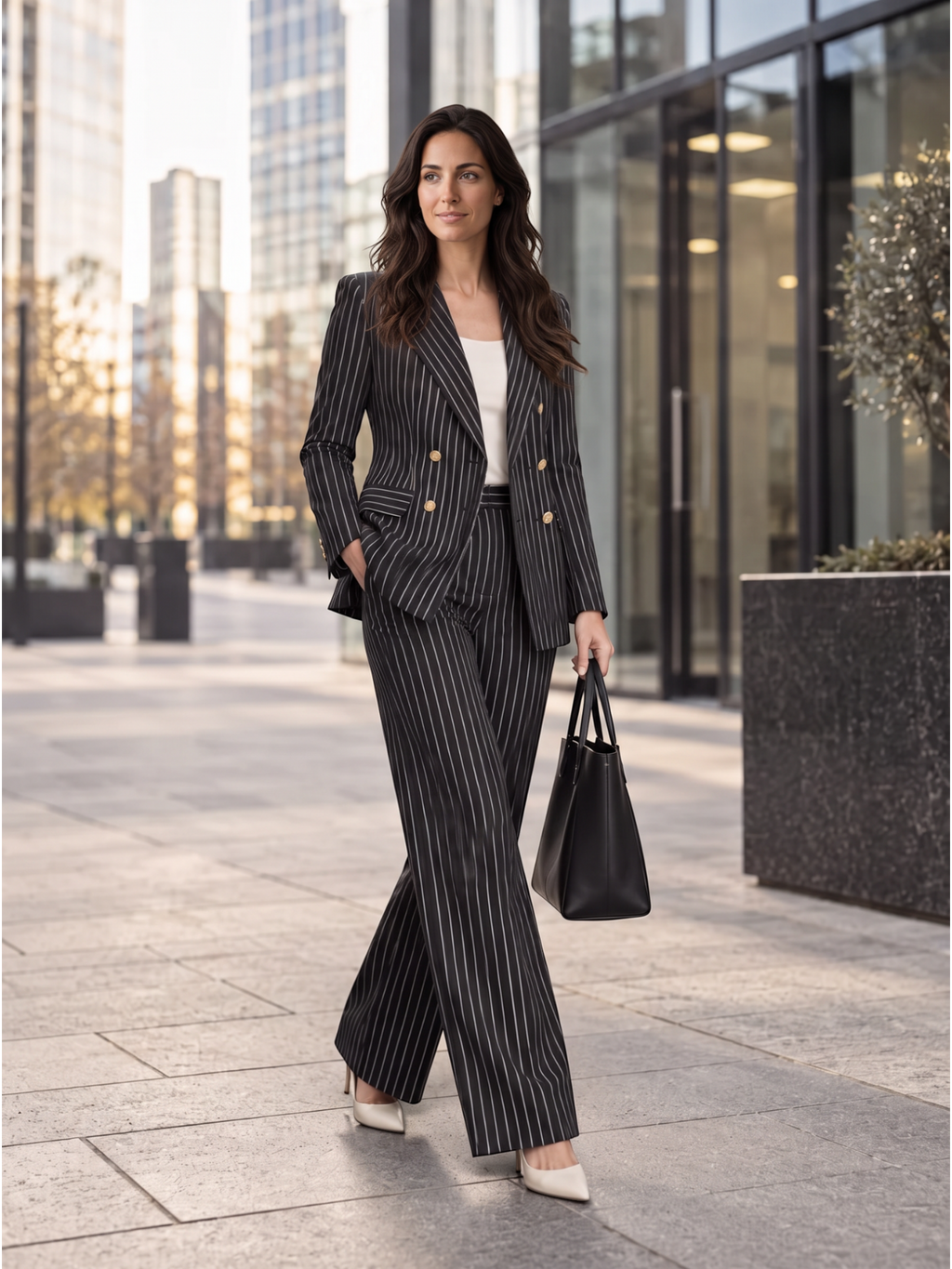 Sigrid | 2-Delig Krijtstreep Damespak met Elegante Blazer en Bijpassende Pantalon