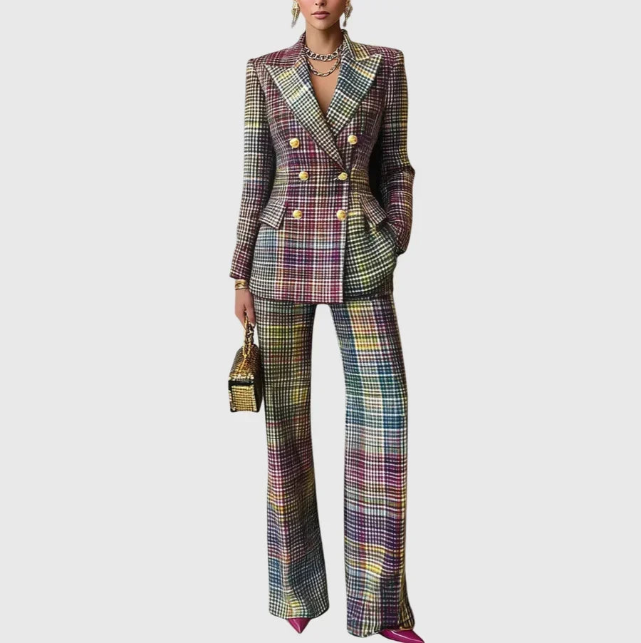 Aylin | Geruite Dames Blazerset met Elegante Wijde Broek