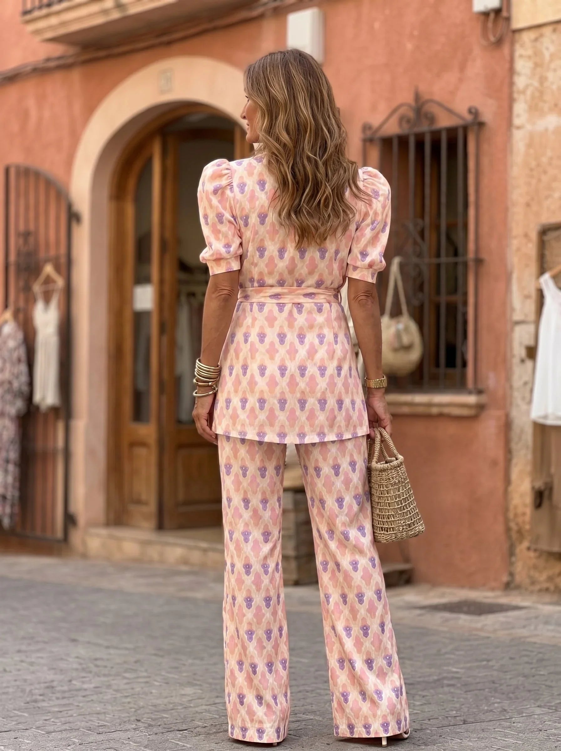 Cailynne | Dames Blazer met Patroon & Wijde Broek Set