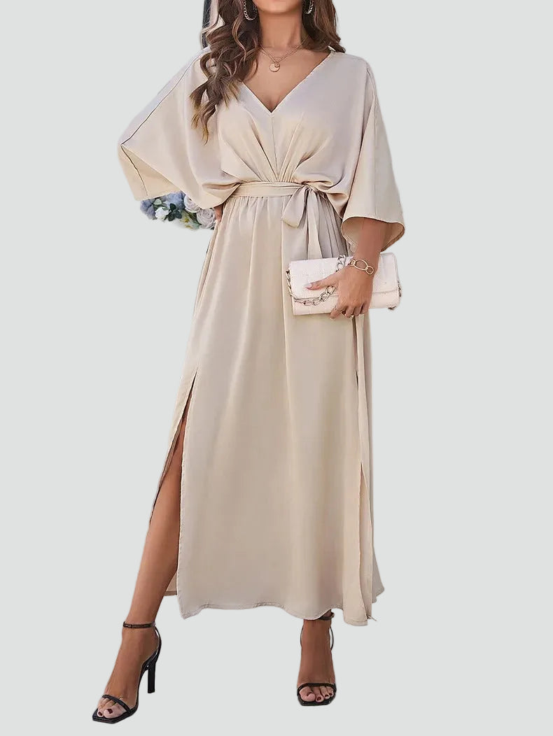 Gracelynne | Dames Wikkeljurk Maxi – Elegante Lange Jurk met V-Hals en Tailleceintuur