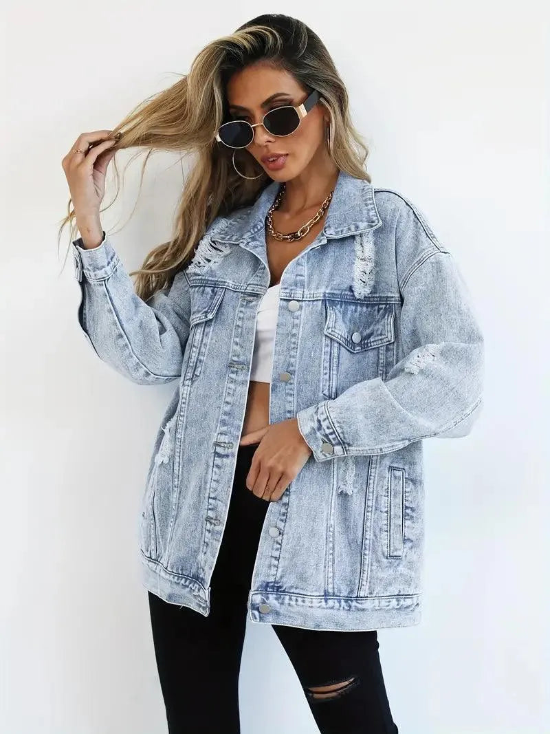 Ilyndra | Dames Oversized Spijkerjas – Casual Jeansjas met Knoopsluiting