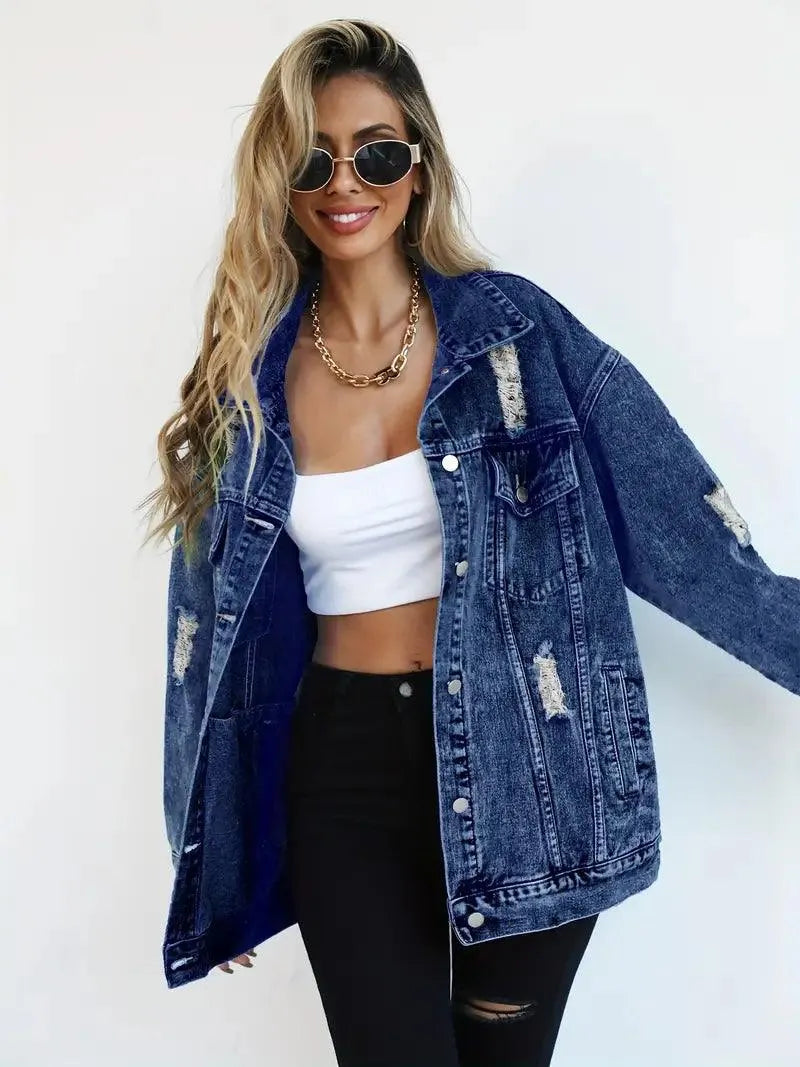 Ilyndra | Dames Oversized Spijkerjas – Casual Jeansjas met Knoopsluiting