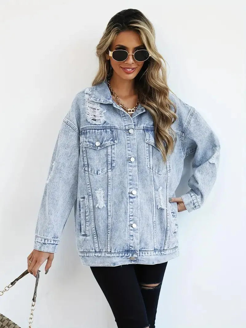 Ilyndra | Dames Oversized Spijkerjas – Casual Jeansjas met Knoopsluiting