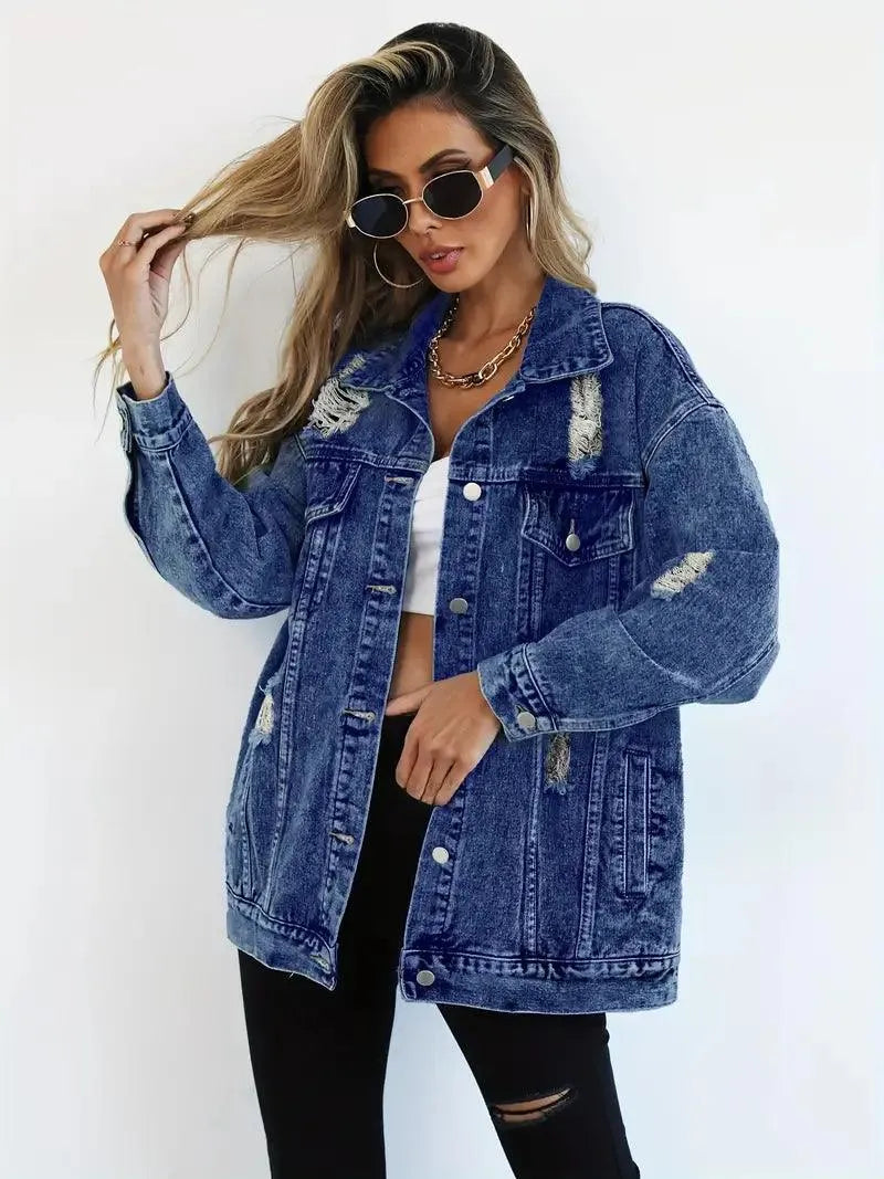 Ilyndra | Dames Oversized Spijkerjas – Casual Jeansjas met Knoopsluiting