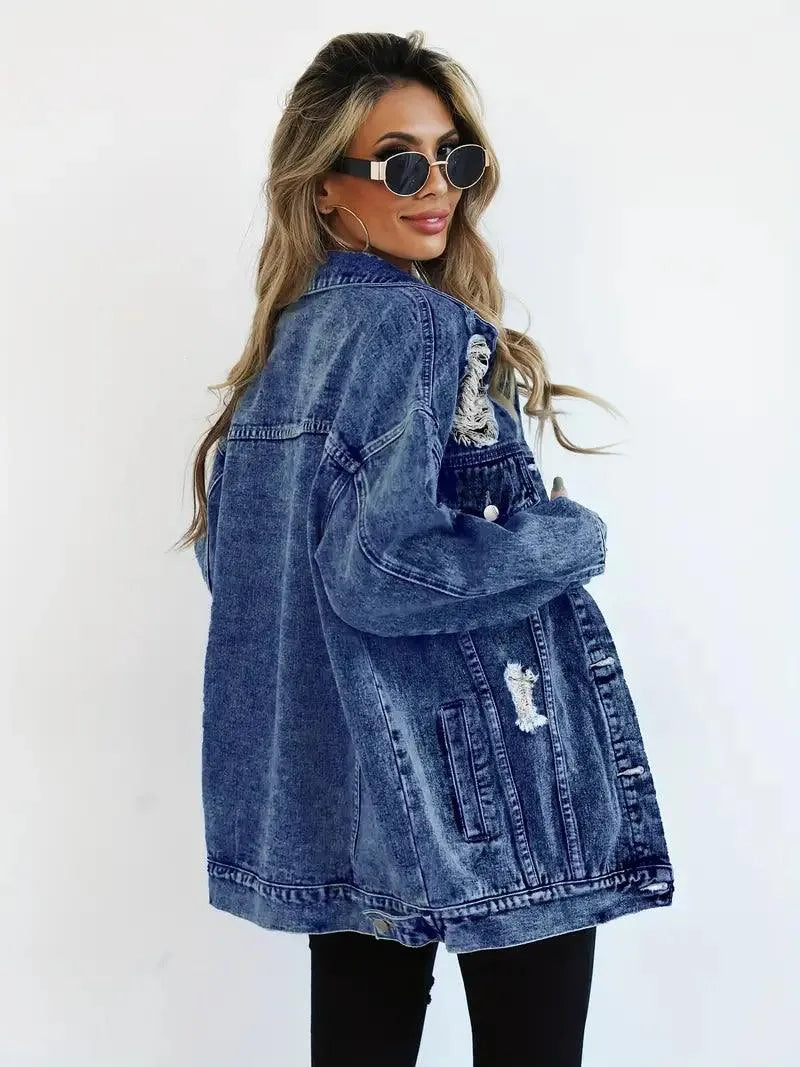 Ilyndra | Dames Oversized Spijkerjas – Casual Jeansjas met Knoopsluiting