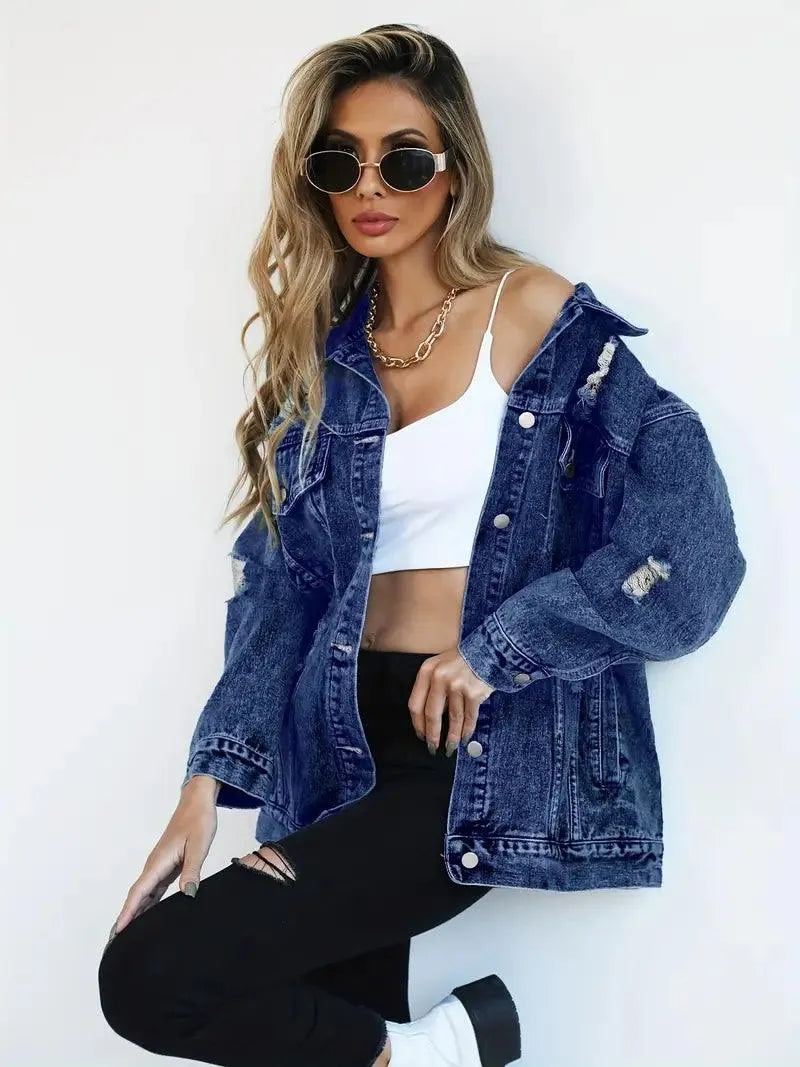 Ilyndra | Dames Oversized Spijkerjas – Casual Jeansjas met Knoopsluiting
