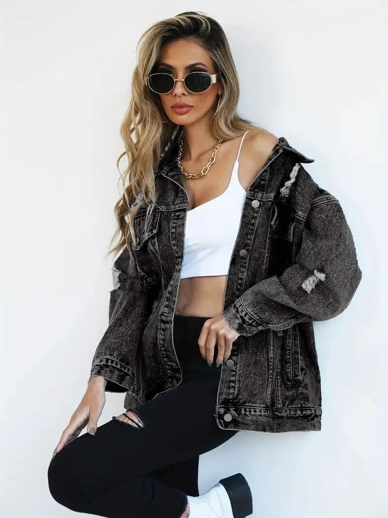 Ilyndra | Dames Oversized Spijkerjas – Casual Jeansjas met Knoopsluiting