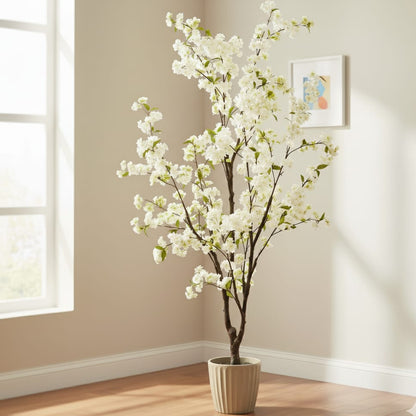 Kunstplant - Prunus - Kersenbloesem - Wit - 175cm