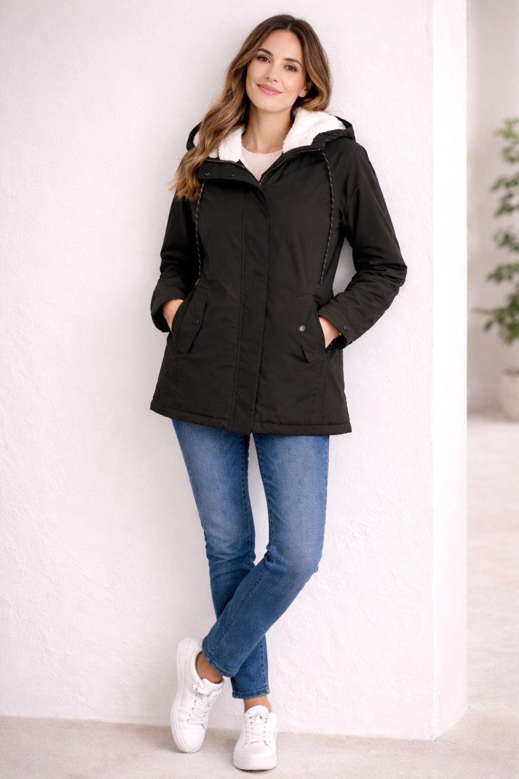 Adelina | Lange winterjas voor dames met capuchon, warme voering en waterafstotende afwerking