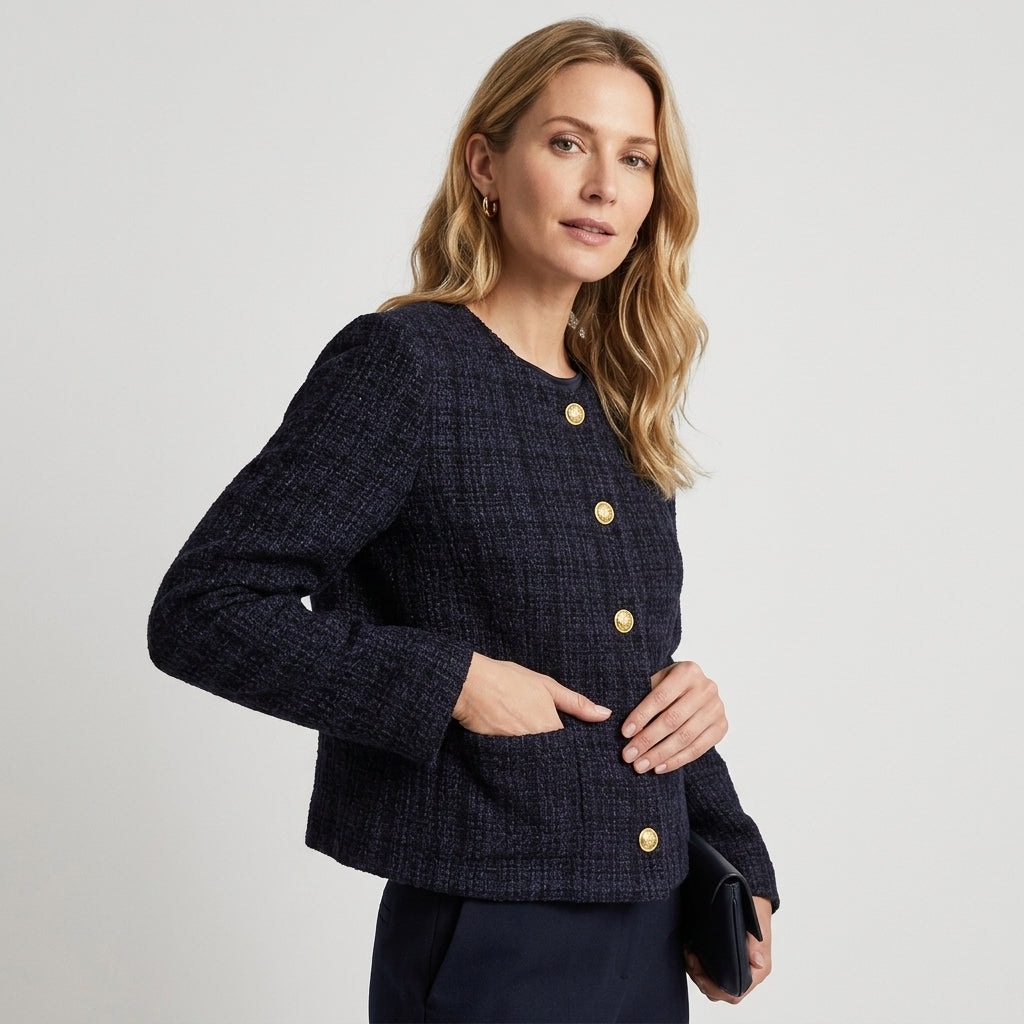 Adriana | Dames Cardiganjas met Structuur, Ronde Hals