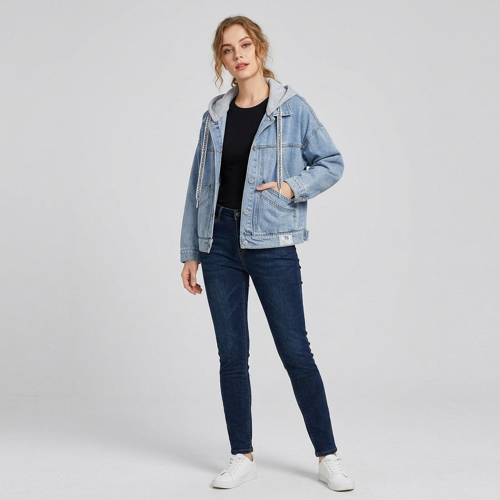 Eefje | Dames Spijkerjas met Capuchon, Acid-Wash Denim