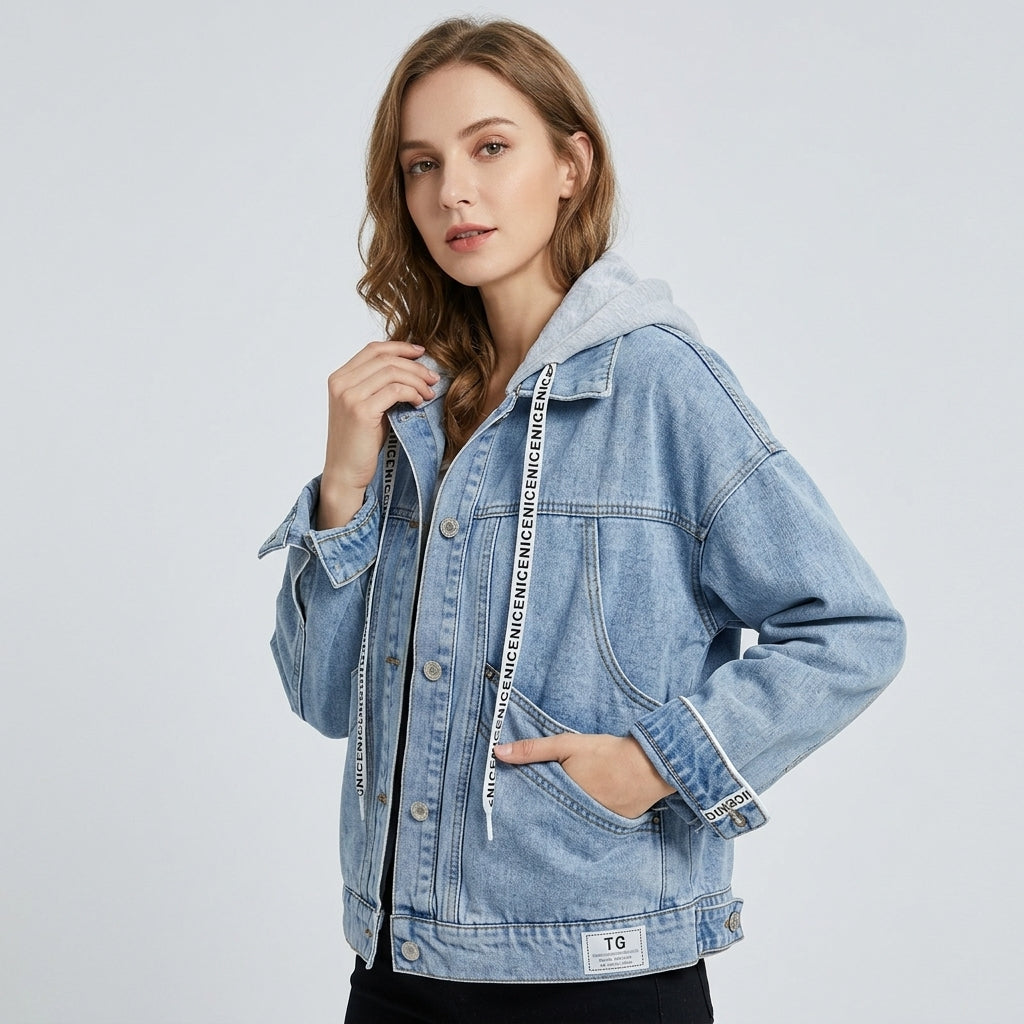 Eefje | Dames Spijkerjas met Capuchon, Acid-Wash Denim