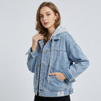 Eefje | Dames Spijkerjas met Capuchon, Acid-Wash Denim
