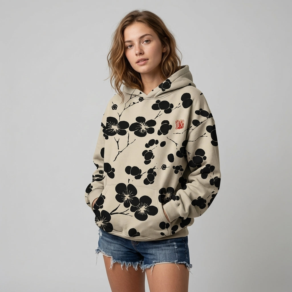 Aardina | Hoodie met bloemenprint voor dames – Warme pullover met lange mouwen en verstelbare capuchon