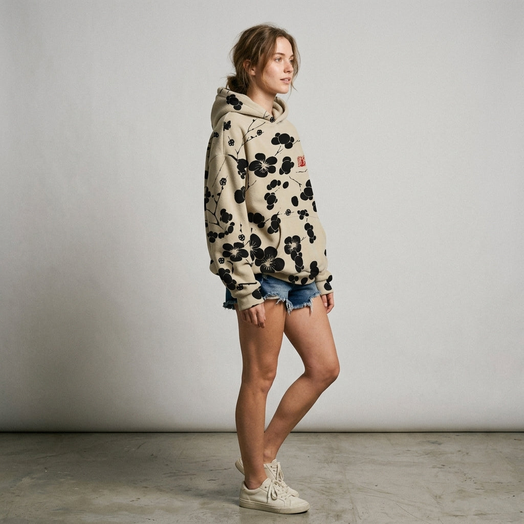Aardina | Hoodie met bloemenprint voor dames – Warme pullover met lange mouwen en verstelbare capuchon