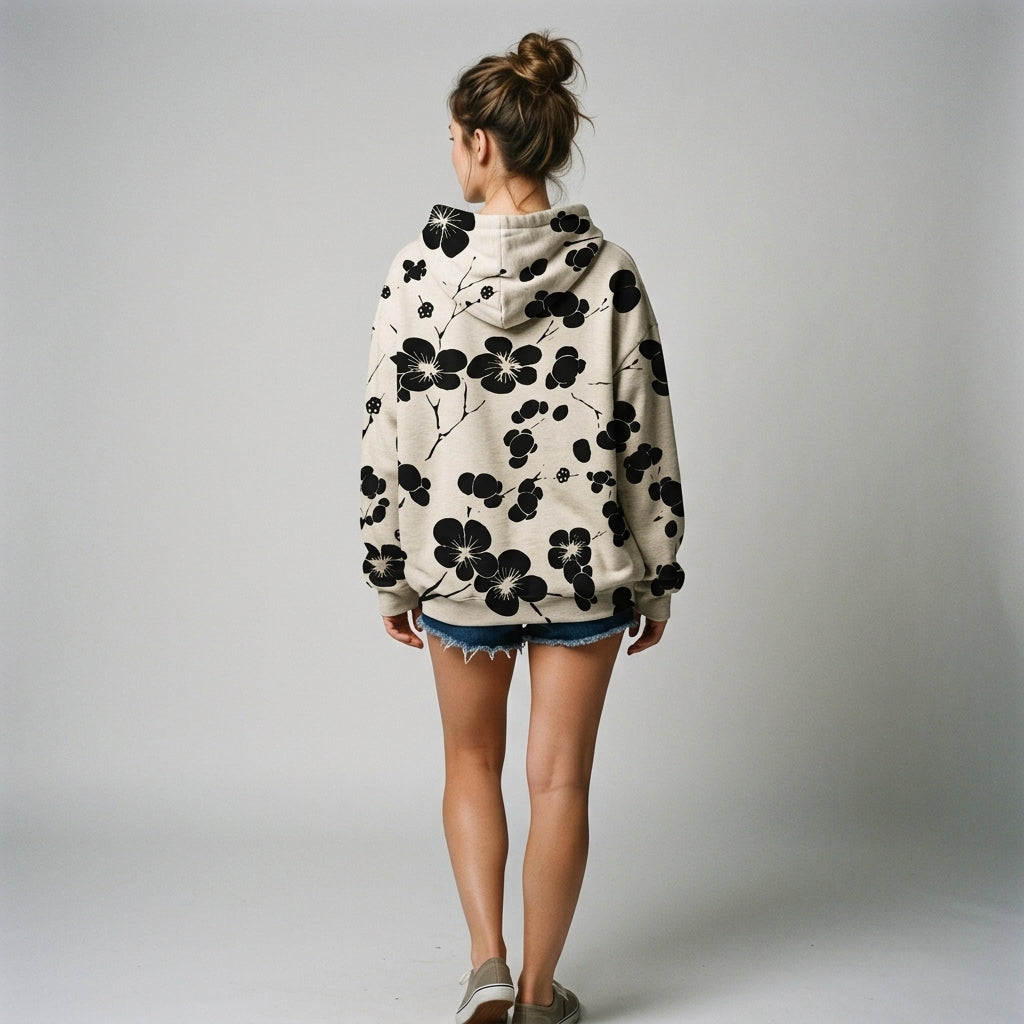 Aardina | Hoodie met bloemenprint voor dames – Warme pullover met lange mouwen en verstelbare capuchon