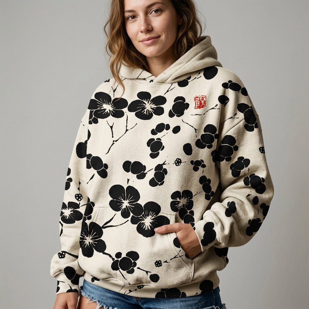Aardina | Hoodie met bloemenprint voor dames – Warme pullover met lange mouwen en verstelbare capuchon