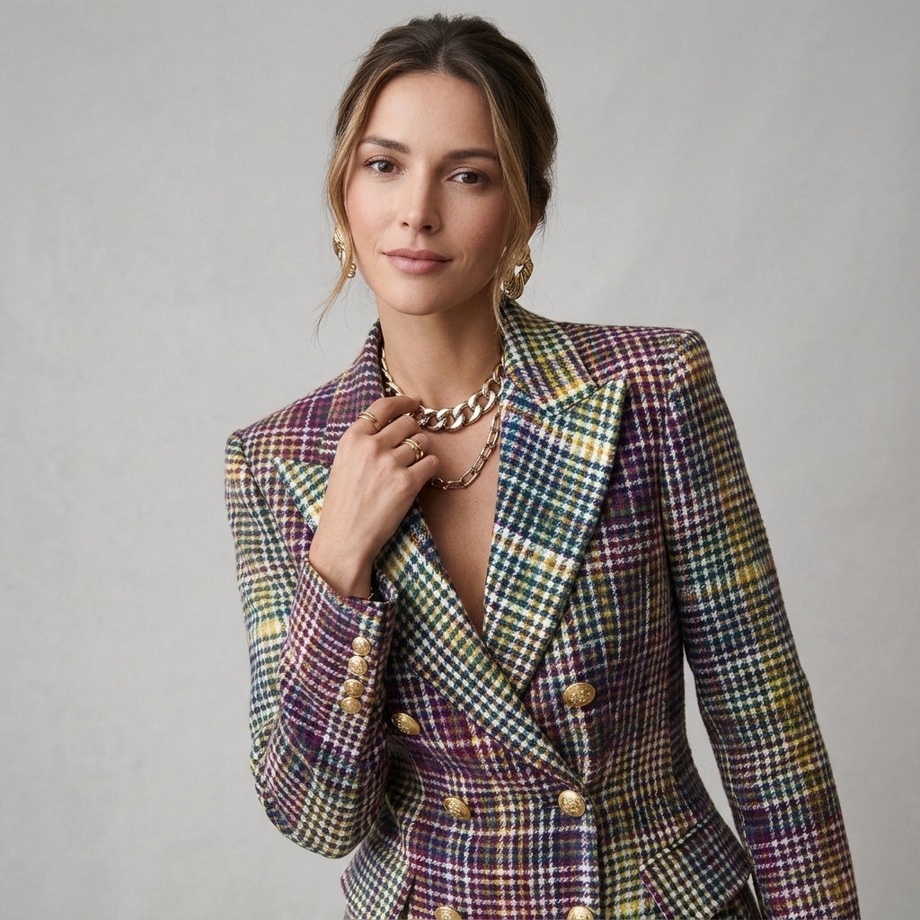 Aylin | Geruite Dames Blazerset met Elegante Wijde Broek