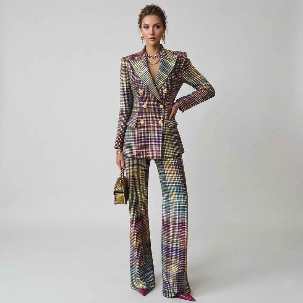 Aylin | Geruite Dames Blazerset met Elegante Wijde Broek
