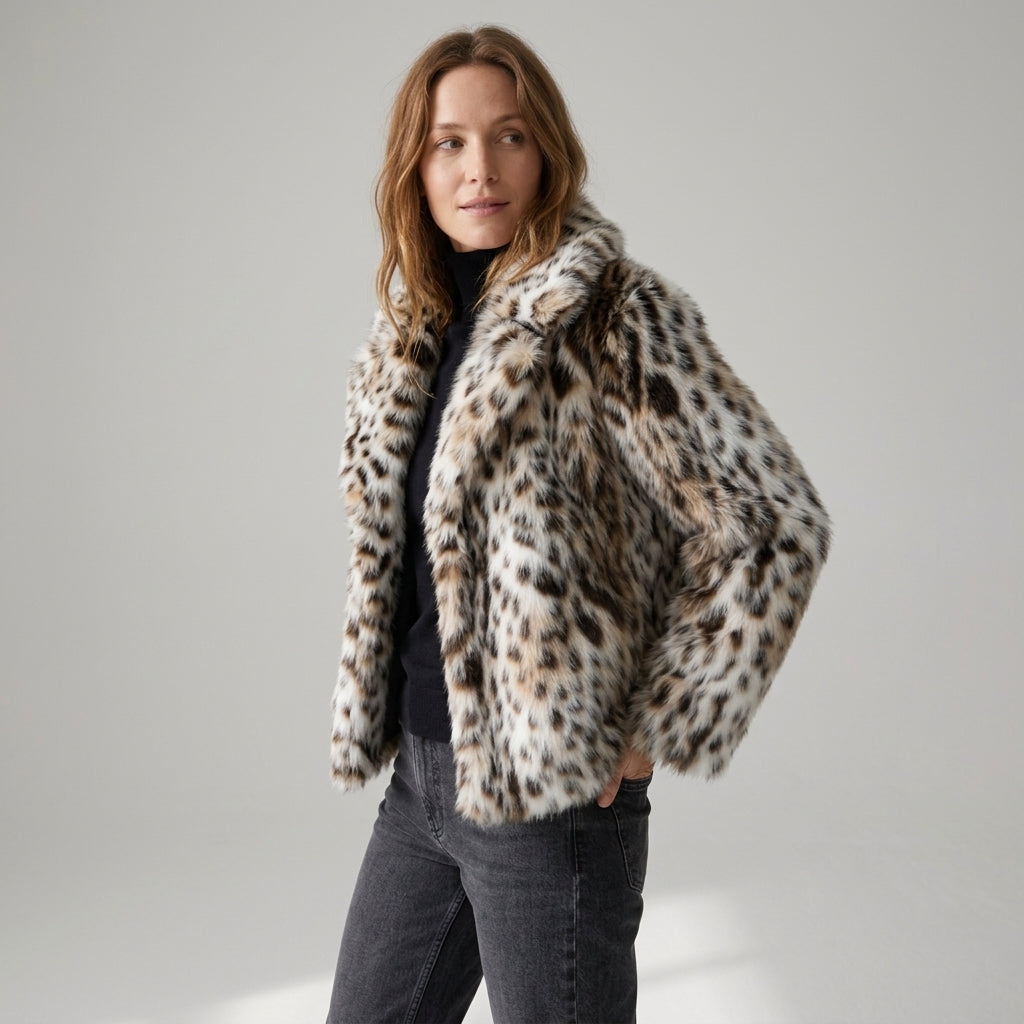 Almira | Damesjas van Imitatiebont met Luipaardprint en Getailleerde Pasvorm