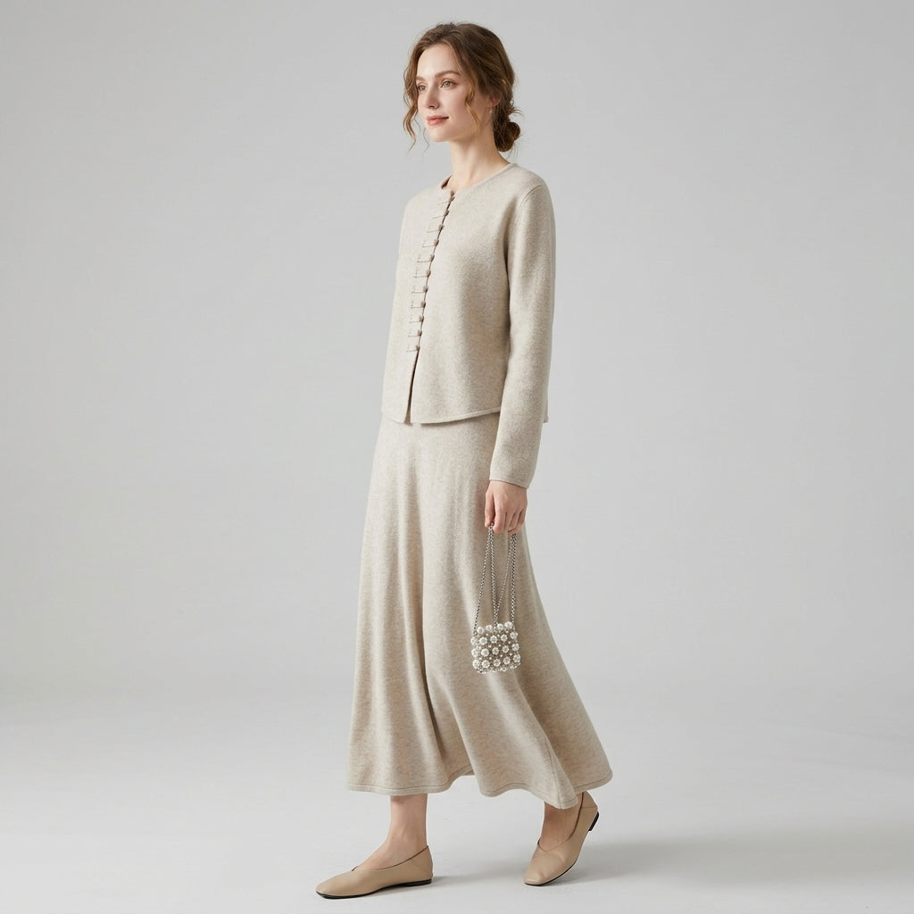 Marilène | 2-delige gebreide set voor dames, bestaande uit een top en een rok met asymmetrische zoom