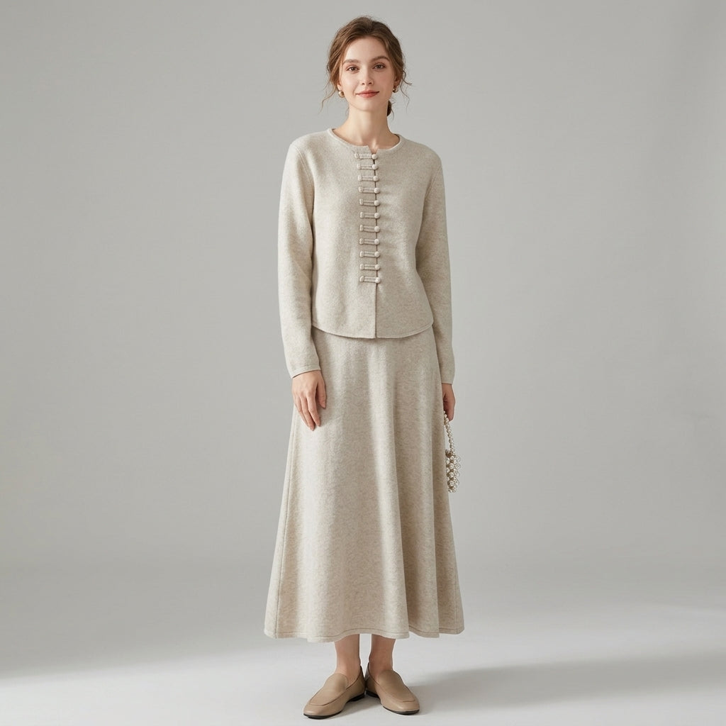 Marilène | 2-delige gebreide set voor dames, bestaande uit een top en een rok met asymmetrische zoom