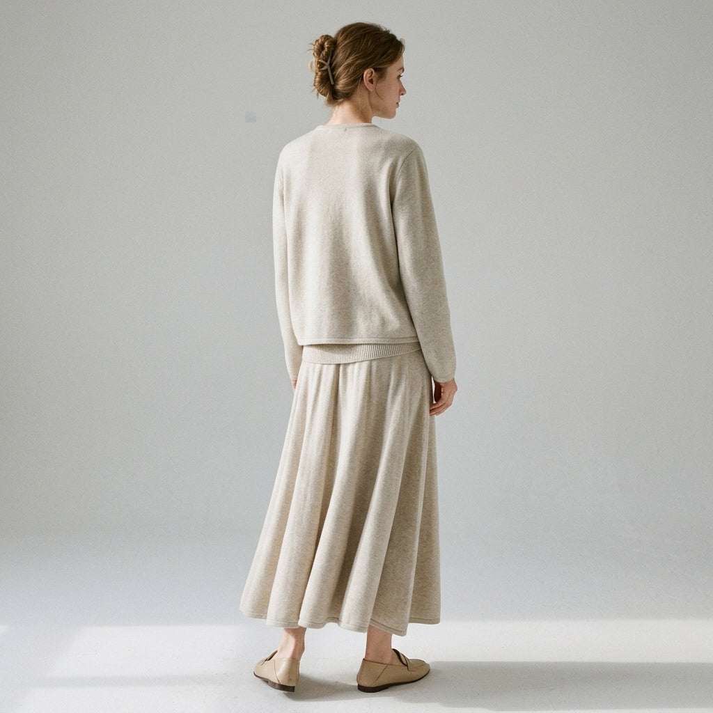 Marilène | 2-delige gebreide set voor dames, bestaande uit een top en een rok met asymmetrische zoom