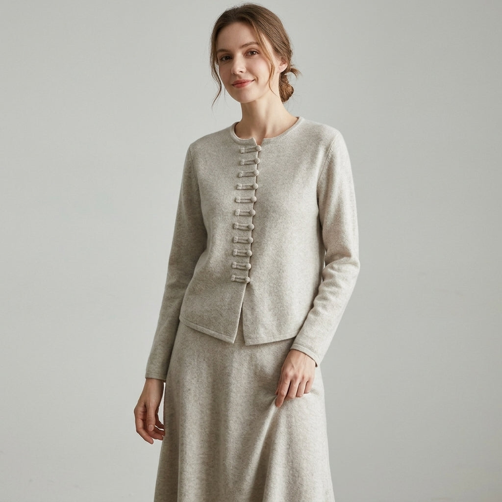 Marilène | 2-delige gebreide set voor dames, bestaande uit een top en een rok met asymmetrische zoom