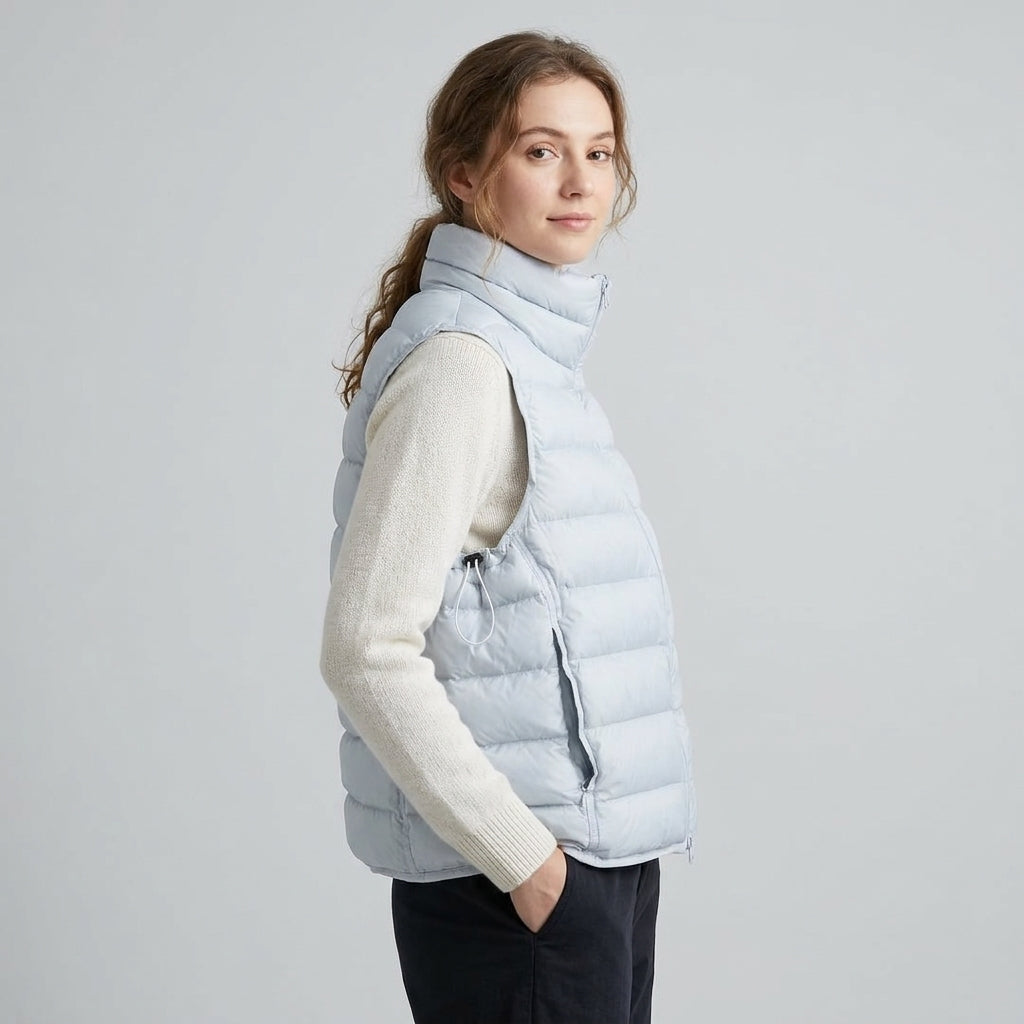 Halina | Gewatteerd damesvest met tweewegritssluiting en opstaande kraag