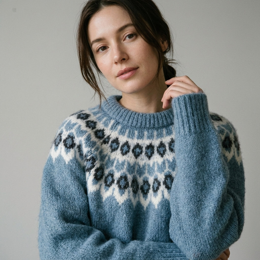 Leontine | Damestrui van jacquard met reliëf en artistiek breipatroon