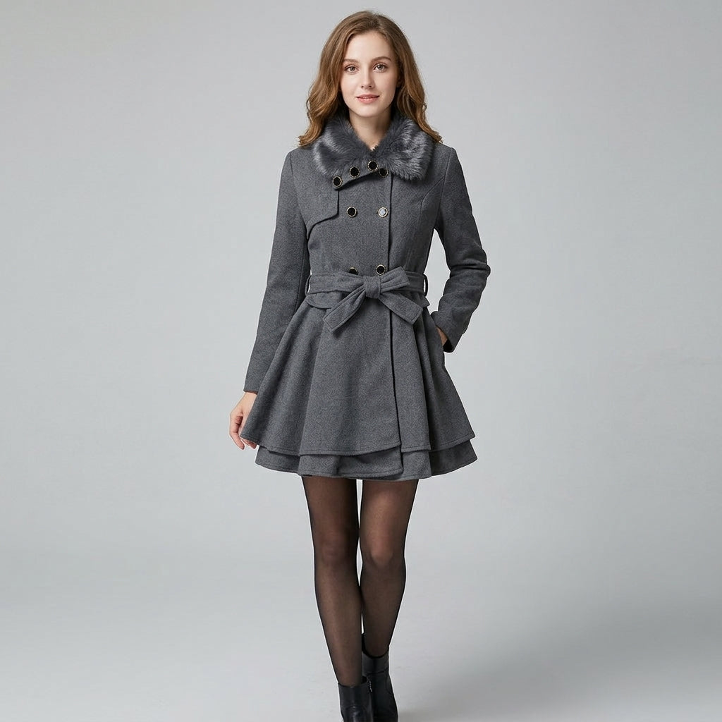 Leandra | Elegante trenchcoat voor dames met tailleband en zachte rand van imitatiebont