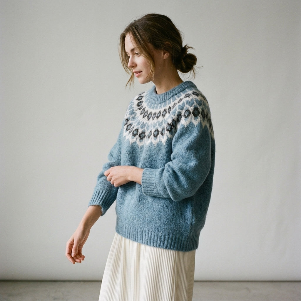 Leontine | Damestrui van jacquard met reliëf en artistiek breipatroon