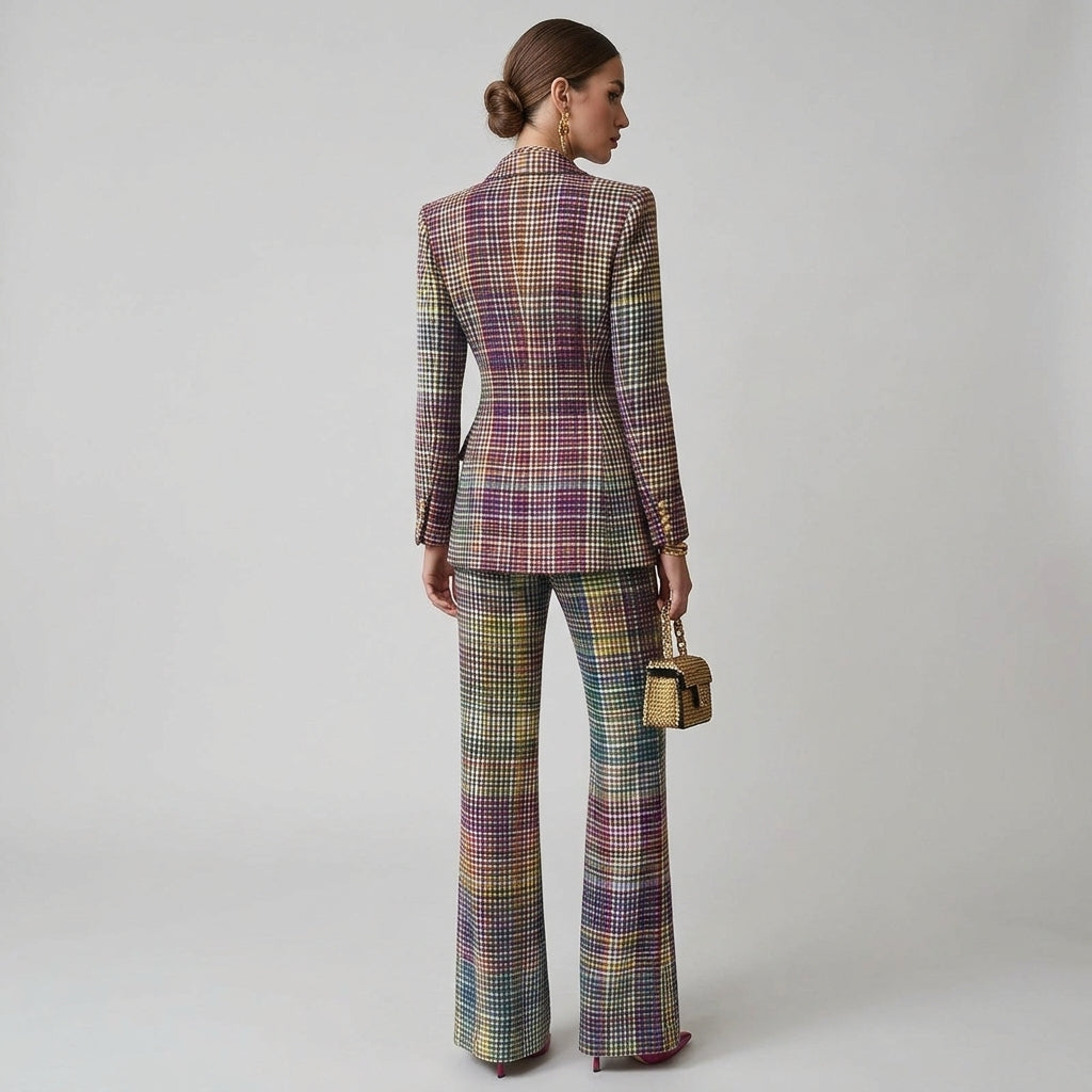 Aylin | Geruite Dames Blazerset met Elegante Wijde Broek