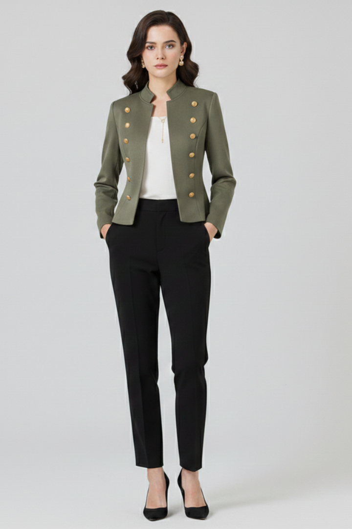 Mirelisse | Dames Blazer – Opstaande Kraag, Knoopdetail, Elegante Casual Jas