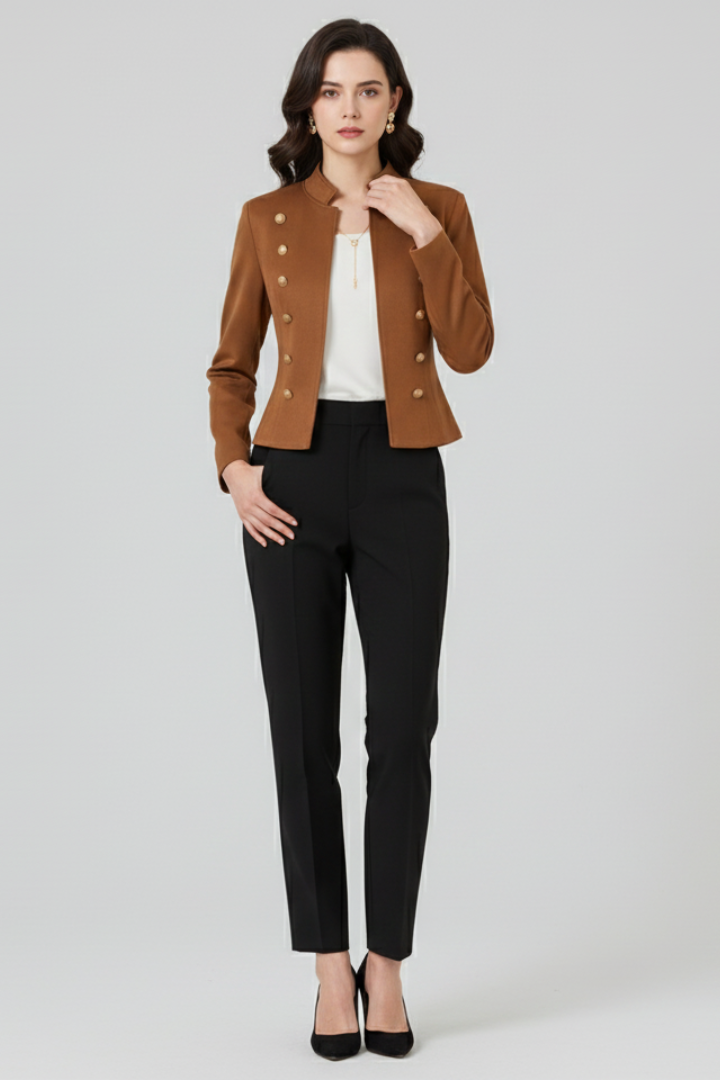 Mirelisse | Dames Blazer – Opstaande Kraag, Knoopdetail, Elegante Casual Jas