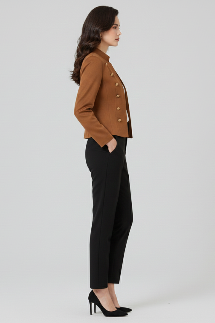 Mirelisse | Dames Blazer – Opstaande Kraag, Knoopdetail, Elegante Casual Jas