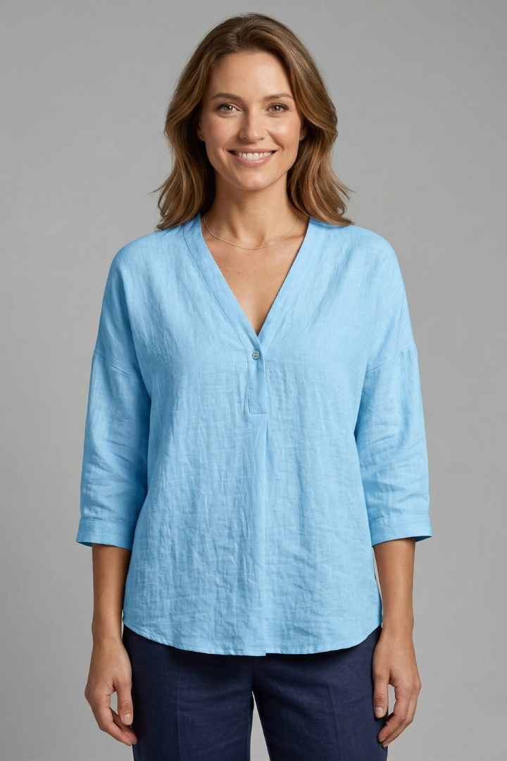 Aurelia | Dames Blouse met Ronde Hals – Blouse met Lange Mouwen en Knoopsluiting