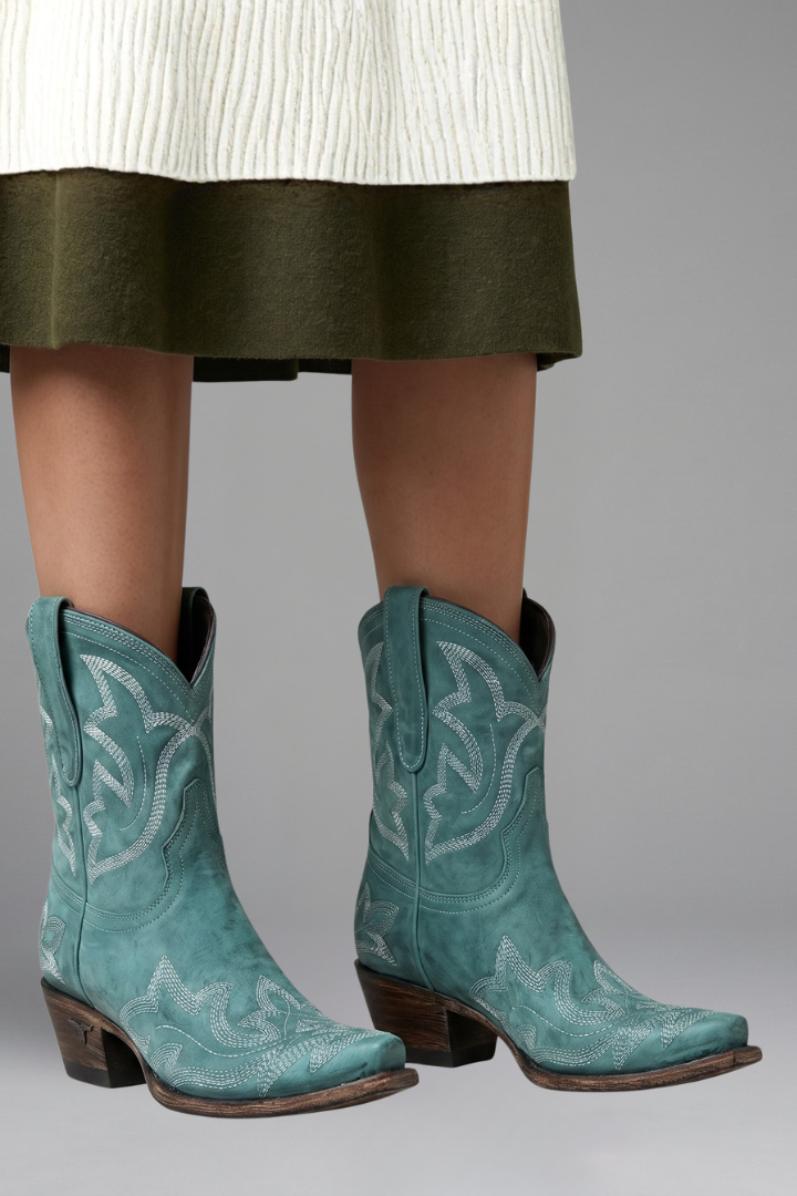 Avelora | Dames Leren Cowboylaarzen – Geborduurde Western Laarzen tot Halverwege de Kuit