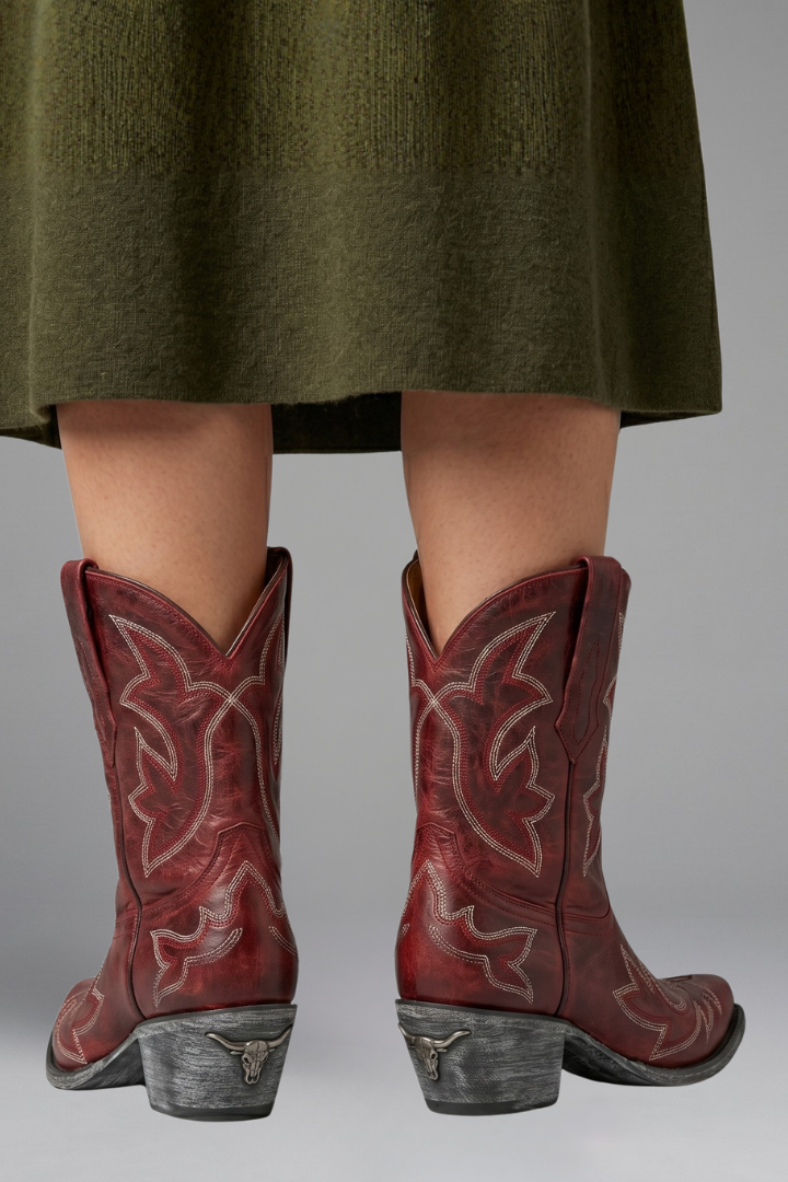 Avelora | Dames Leren Cowboylaarzen – Geborduurde Western Laarzen tot Halverwege de Kuit