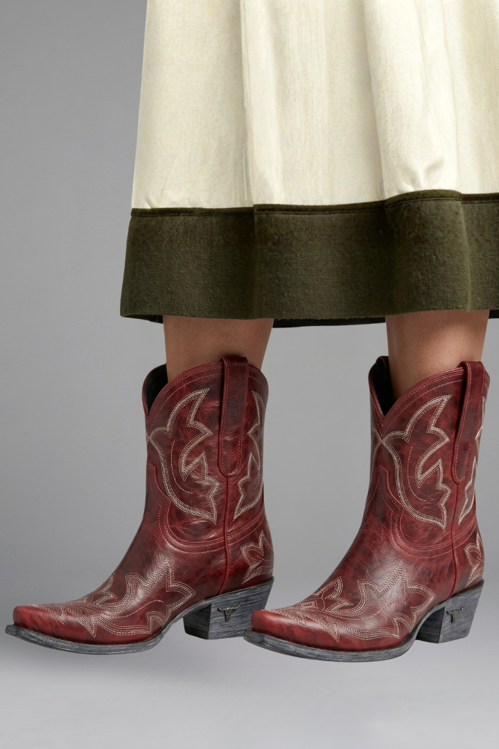 Avelora | Dames Leren Cowboylaarzen – Geborduurde Western Laarzen tot Halverwege de Kuit