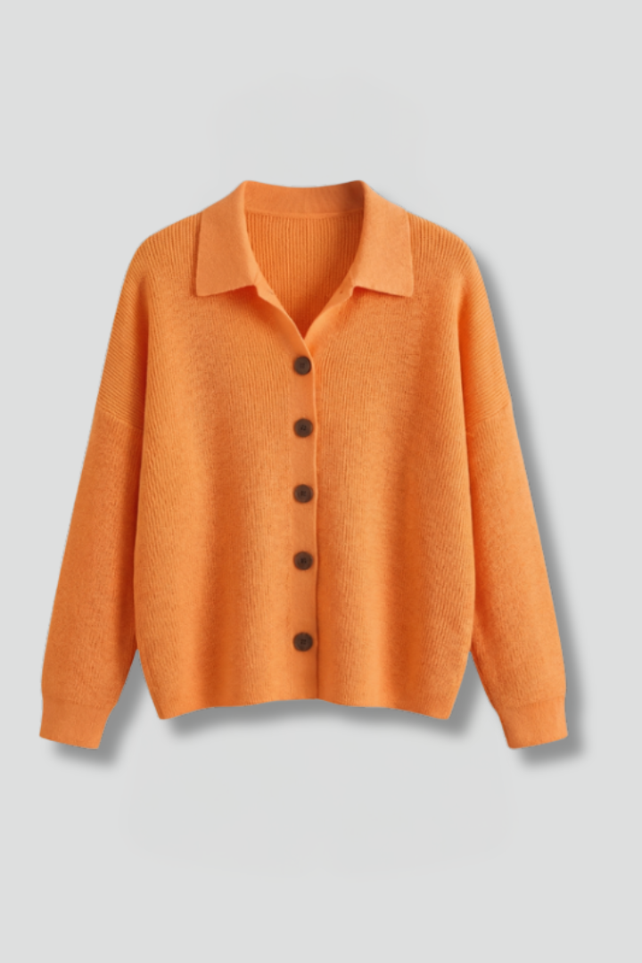 Lucasta | Gebreid vest voor dames – Kraag, knoopsluiting, lange mouwen