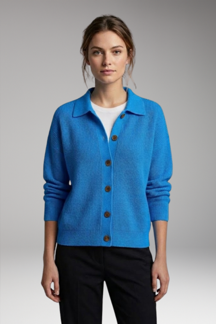 Lucasta | Gebreid vest voor dames – Kraag, knoopsluiting, lange mouwen