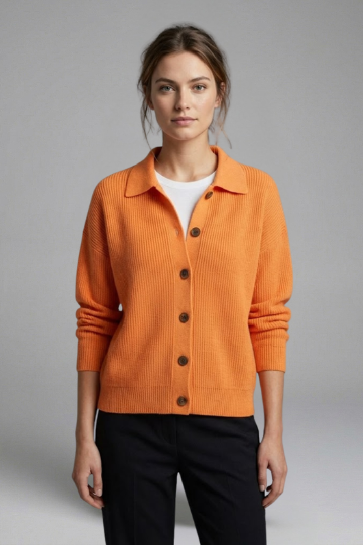 Lucasta | Gebreid vest voor dames – Kraag, knoopsluiting, lange mouwen