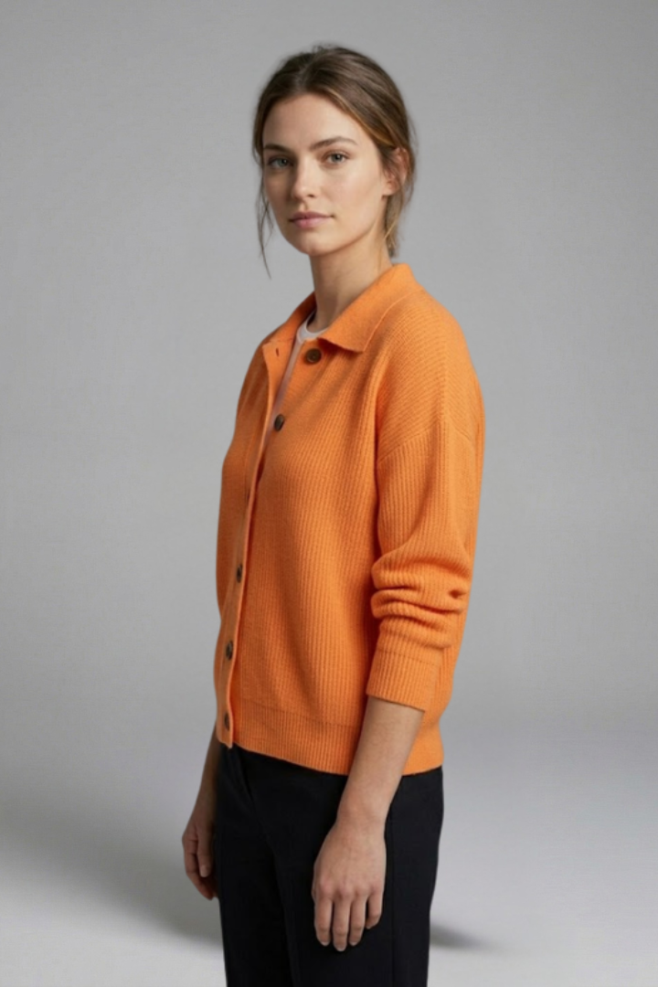 Lucasta | Gebreid vest voor dames – Kraag, knoopsluiting, lange mouwen