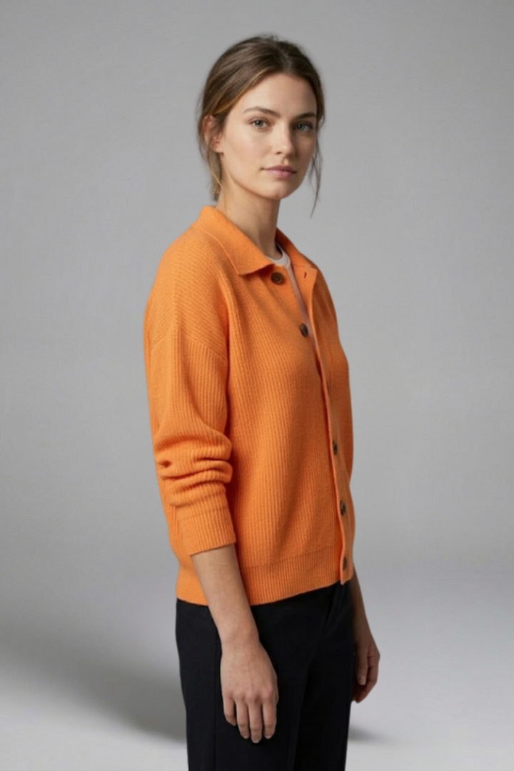 Lucasta | Gebreid vest voor dames – Kraag, knoopsluiting, lange mouwen