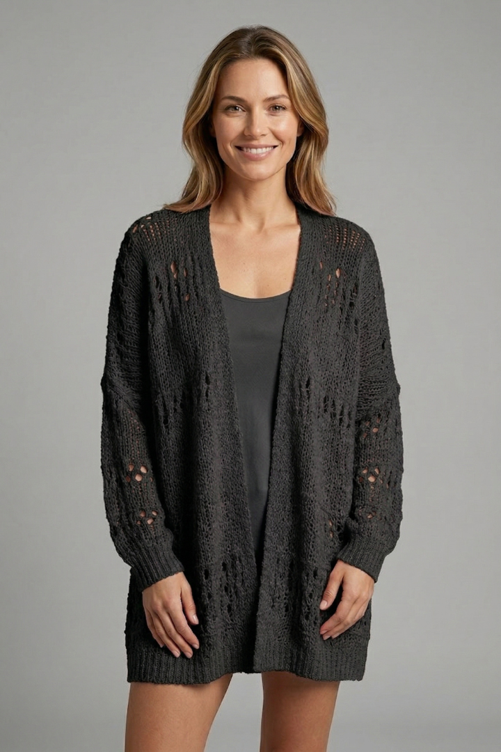 Arcelia | Dames Gebreid Vest met Open Voorkant – Lange Mouwen en Textuur