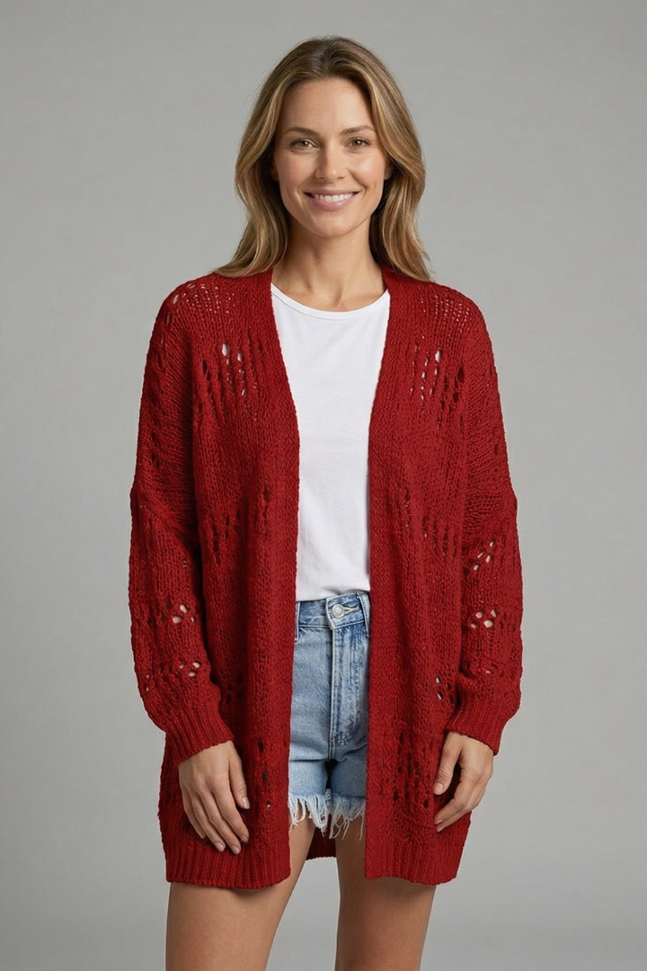Arcelia | Dames Gebreid Vest met Open Voorkant – Lange Mouwen en Textuur