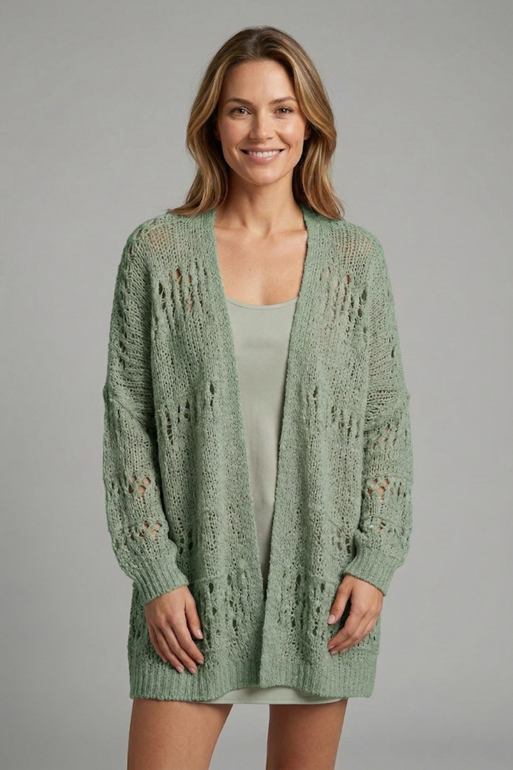 Arcelia | Dames Gebreid Vest met Open Voorkant – Lange Mouwen en Textuur