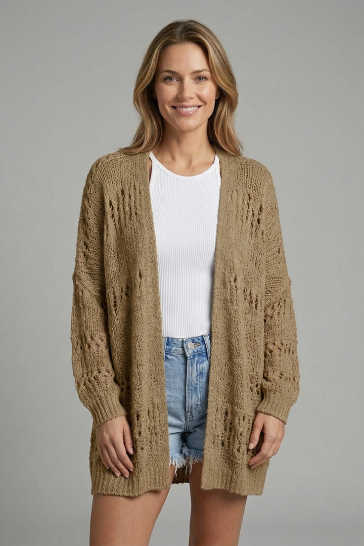 Arcelia | Dames Gebreid Vest met Open Voorkant – Lange Mouwen en Textuur